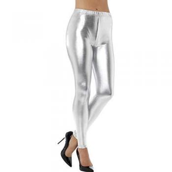 Smiffys-48105S Mallas metálicas disco años 80, Color plata, S - EU Tamaño 36-38