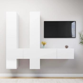 Set de muebles de salón 6 piezas madera ingeniería blanco 100 x 30 x 30 cm, Mueble TV, Mueble Televisor, Mesa de TV