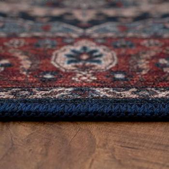 Alfombra Tejido Plano Moderna Vintage Oriental Ribete Lavable Ø 200 cm Rojo