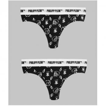 Philipp Plein Black Cotton Thong Underwear Two-Pack - Size X-Large
