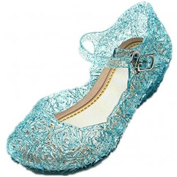 GenialES Disfraz Sandalias de Vestido con Tacón Plástico Princesa Queen Azul para Cumpleaños Carnaval Fiesta Cosplay Halloween Niña EU33/190