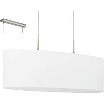 Lámpara Colgante Ovalada Eglo Pasteri 2 Bombillas E27 75cm Tela Blanca y Metal Satinado
