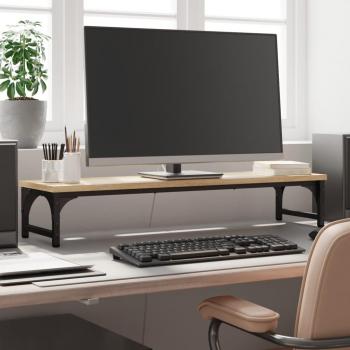 Soporte de Pantalla Estante para Monitor de Madera de Ingeniería en Color Negro, Gris Sonoma y Marrón Roble - Dimensiones 85x23x15.5cm