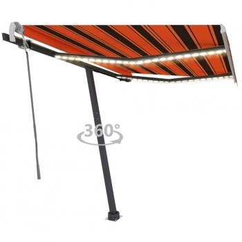 Toldo manual retráctil con LED naranja y marrón 300x250 cm