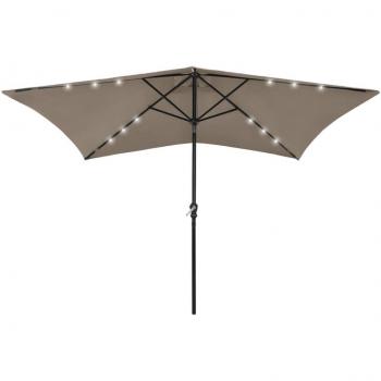 vidaXL Garden Parasol with LEDs and Steel Pole Taupe 2x3 m