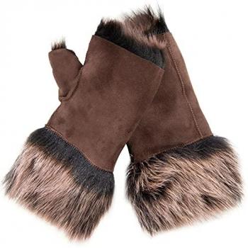 Infinity Leather Women's Brown Toscana Shearling Fingerless Mittens with Cuffs - One Size