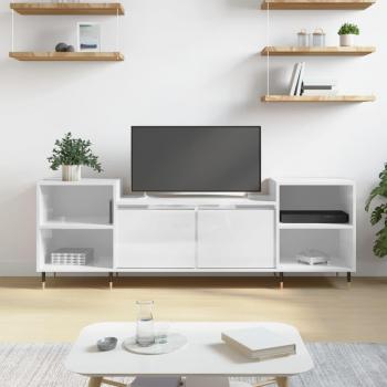 Mueble para TV de madera contrachapada 160x35x55 cm en blanco brillo, Mueble de salón, Mesa de TV