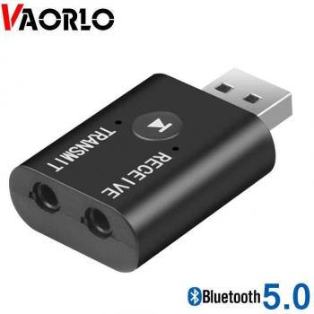 Adaptador Inalámbrico Bluetooth 5.0 Mini Receptor y Transmisor de Audio 3.5mm AUX USB Estéreo para TV, Coche y PC - Negro