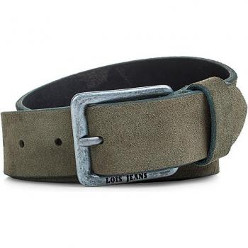 Cinturón de hombre Lois en piel aterciopelada color kaki, cuero genuino, hebilla de metal, ideal para uso diario