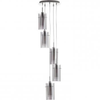 Lámpara colgante Duo Chrome 5 bombillas 120cm, vidrio humo/cromo, 5 luces