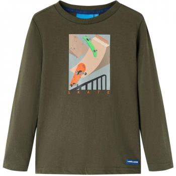 Camiseta para Niños Manga Larga Estampado de Monopatín Jersey Infantil Caqui