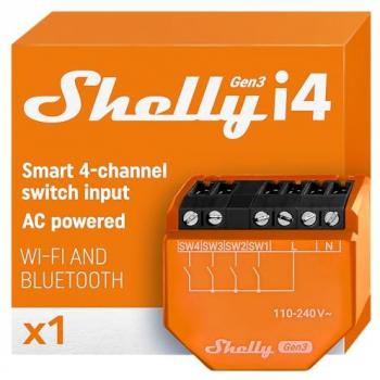 Relé Inteligente Shelly i4 Gen3 - Activador de Escenas WiFi y Bluetooth, 4 Entradas, Compatible con Google Home