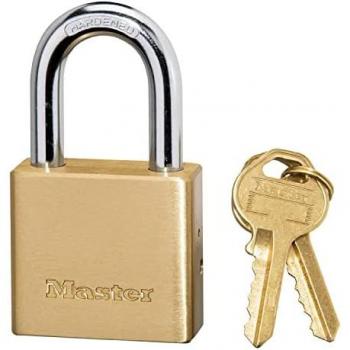 Candado de latón macizo Master Lock 575EURD con llaves, ideal para proteger portones y cobertizos de jardín, dimensiones 70 x 38 x 20 mm