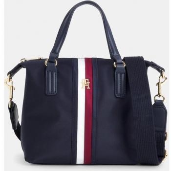 Tommy Hilfiger Poppy Small Tote Corp Bolso de Hombro Azul Marino con Cremallera y Logotipo TH Metalizado