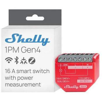 Módulo Relé Inteligente Shelly 1PM Gen4, 16A, Wi-Fi, Bluetooth, Zigbee, Medición de Potencia