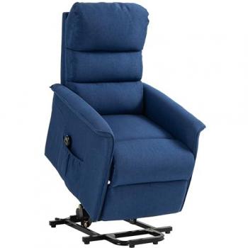 HOMCOM Sillón Relax Reclinable Eléctrico Levanta Personas con Mando a Distancia, Bolsillo Lateral, Dimensiones 66 x 90 x 96 cm, Color Azul Oscuro