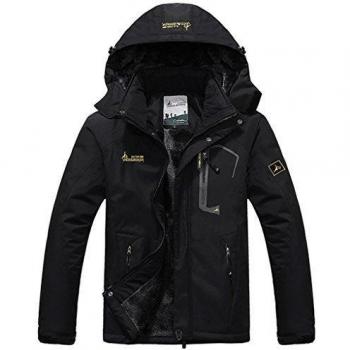 Sawadikaa Hombre Chaqueta de Esquí Chubasqueros Al Aire Libre Impermeable Chaqueta de Nieve Lana Capa Excursionismo Ropa de Deporte Negro Large