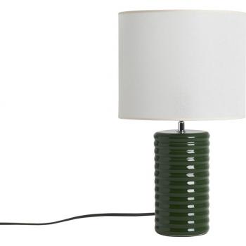 Lámpara de mesa de cerámica esmaltada verde oscuro con pantalla de color crudo 53 cm BERRO