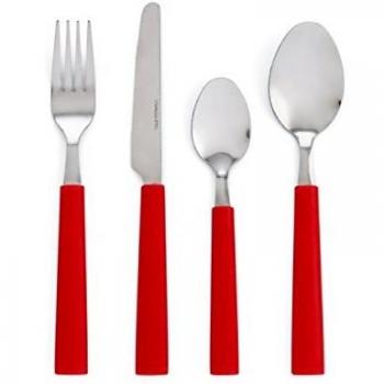 Quid Liz Set de 24 Cubiertos con Mango Rojo, Acero Inoxidable, Gris, 9x9x24 cm