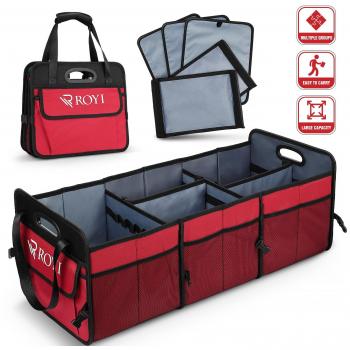 FUNPET Carro Tronco Organizador Grande, Organizador Maletero Coche, Caja de Almacenamiento Furgoneta para Coche para Coche, SUV, camión. L 30.6“x W 12.79”x H 11.61, Rojo