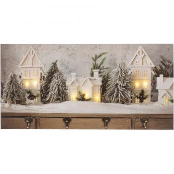 Cuadro Navidad Multicolor con Luz LED y Perchero de Madera y Lienzo 60 x 30 x 1,8 cm