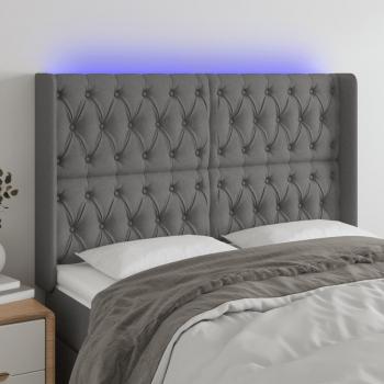 Cabecero LED gris oscuro de tela con dimensiones 163x16x118/128 cm