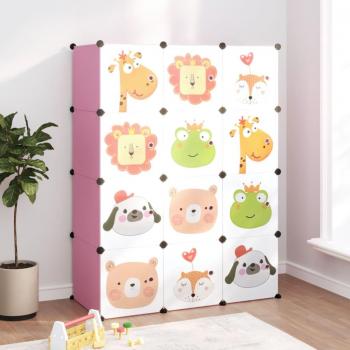 Estantería Infantil de Cubos con 12 Compartimentos PP en Color Rosa