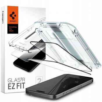 Protector de Pantalla de Vidrio Templado Spigen Glas.tR EZ Fit para iPhone 15 Pro - 2 Piezas - Bisel Negro