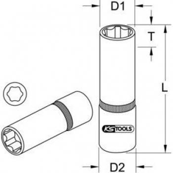 Llave de cubo KS Tools 3/8 larga 8mm, cromada mate