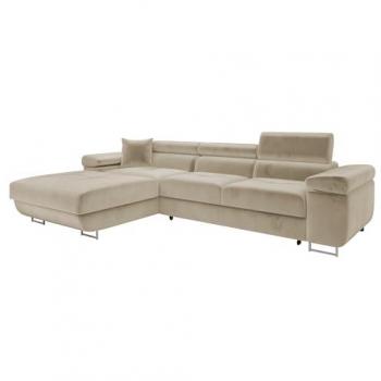 Sofá Rinconero Comfivo S102 con Función de Descanso y Caja de Ropa de Cama, 280x170x70cm, Color Marrón Claro