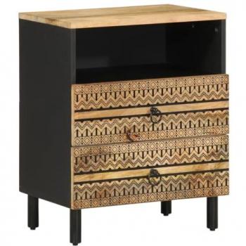 Mesita de noche madera maciza de mango rugosa negro 50x33x62 cm