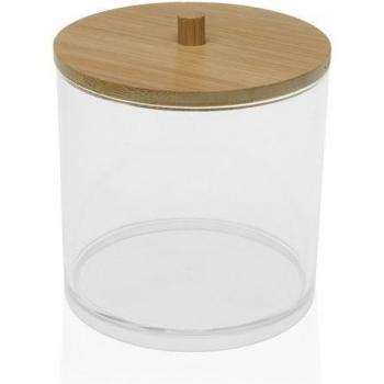 Organizador de Bambú con Tapa y Diseño Transparente (9,5 x 11 x 9,5 cm)