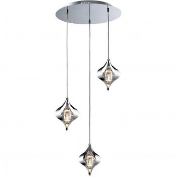 Lámpara colgante Amano redonda 3 bombillas cromo pulido cristal