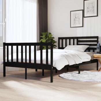 Estructura de cama doble de madera maciza negra 135x190 cm
