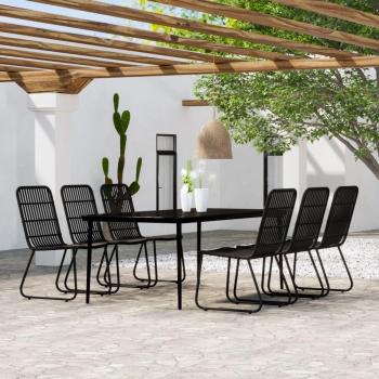 7-Piece Black Garden Dining Set with Cushions