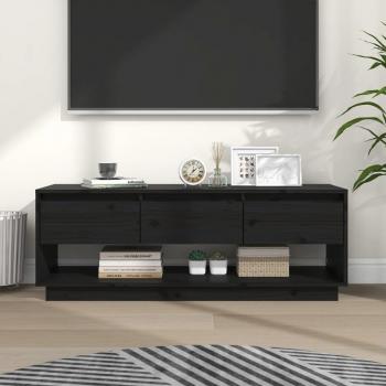 Mueble para TV de madera maciza de pino negro 110,5x34x40 cm