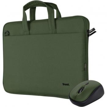 Trust Gaming Bologna - Maletín con Ratón Inalámbrico para Portátiles hasta 16 Pulgadas, Color Verde
