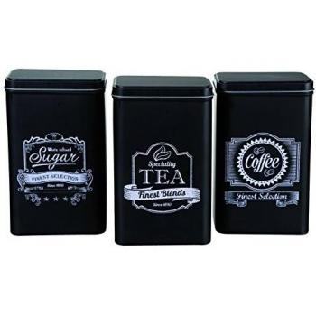 Out of the blue Finest Selection - Latas Rectangulares, de café, té y azúcar, Color Negro, Juego de 3