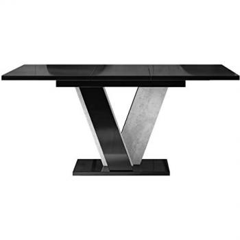 Mesa Extensible Goodyear 125, Aglomerado Laminado Negro Brillante y Hormigón, 120 x 90 x 75 cm