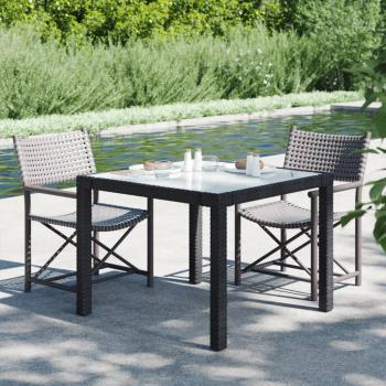Mesa de jardín 90x90x75 cm con vidrio templado y polyrattan negro