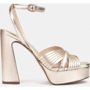Sandalias de tacón de piel metalizada en color platino modelo MONTEFIORALLE