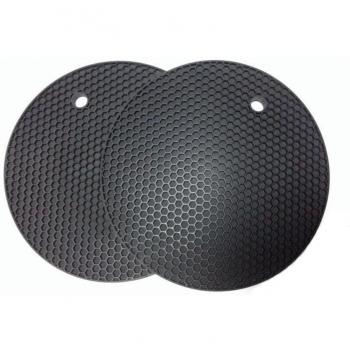 Honeycomb Forma Redonda De Silicona Pot Holder, Trivet Mat – como para tarro de Trébede, abrebotellas, cuchara rests, posavasos, redonda resistente al calor Pad – 7 x 7, color negro Set of 2