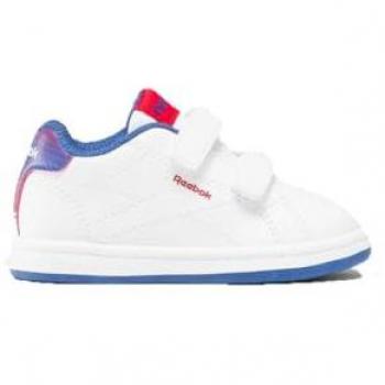 Zapatillas de tenis Reebok Royal Complete CLN 2.0 2V para bebés y niños, color blanco con detalles en Boundless Blue y Vector Red, talla 22 EU
