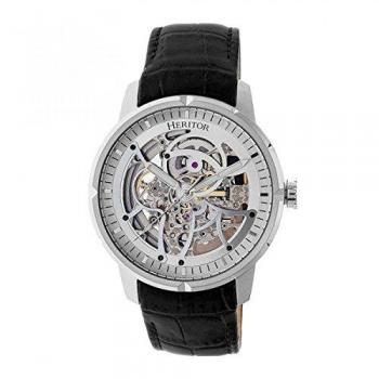 Heritor Ryder Automatic Skeleton Dial Leather Watch - Silver/Black