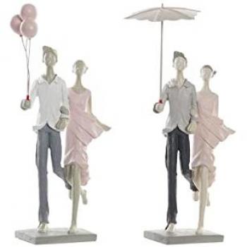 Figura Decorativa DKD Home Decor, Resina, Gris Rosa, 18 x 10 x 37 cm, Pareja (2 Unidades)