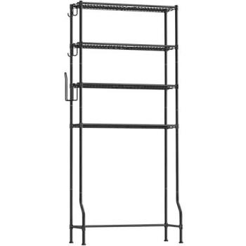 Estantería de Baño sobre Inodoro de Metal - 4 Estantes Ajustables con Ganchos y Portarrollos, Ahorro de Espacio, 30x83x176 cm