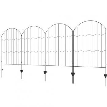Outsunny Vallas de Jardín Exterior de 4 Paneles 88x110 cm, Vallas Decorativas de Jardín de Acero con Diseño de Patrón de Rejilla y Ángulo Ajustable para Patio Terraza Negro
