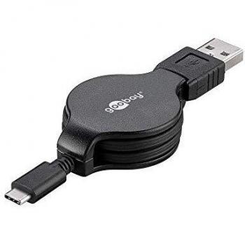 Cable Retráctil USB 2.0 / USB 3.1 Tipo-C Goobay - Negro