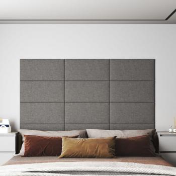 Paneles de pared 12 uds tela gris claro 60x30 cm 2,16 m²