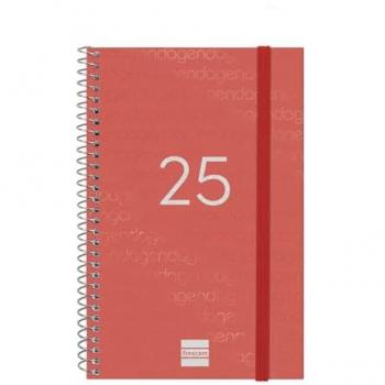 Agenda Espiral Year 2025 Rojo Catalán - Finocam, formato semana vista horizontal, dimensiones 117x181 mm, cubre el periodo de Enero 2025 a Diciembre 2025 (12 meses)